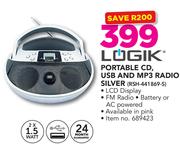 Logik Portable CD, USB & MP3 Radio Silver RSH-441869-S