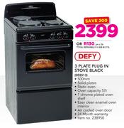 Defy 3 Plate Plug In Stove Black DSS513