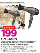 Carmen Ionic 2200W Britney Spears Hair Dryer 5167