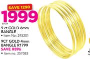 9ct Gold 6mm Bangle-Each