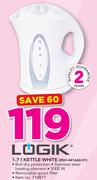 Logik 1.7Ltr Kettle White RSH-441668-01