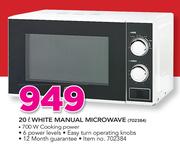 Defy 20Ltr White Manual Microwave 702384