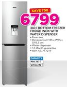Hisense 340Ltr Bottom Freezer Fridge INOX With Water Dispenser