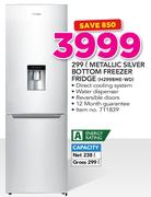 Hisense 299Ltr Metallic Silver Bottom Freezer Fridge H299BME-WD