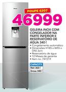 Hisense 340Ltr Geladeira Inox com Congelador na Parte Inferior e Reservatorio de água