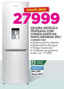 Hisense 299Ltr Geladeira Metalica Prateada com Congelador na Parte Inferior H299BME-WD