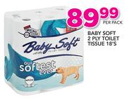 Baby Soft 2 Ply Toilet Tissue 18's-Per Pack