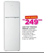 Hisense 220Ltr Top Freezer Fridge H220TWH