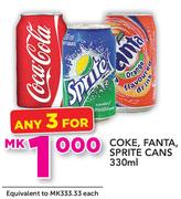 Coke, Fanta, Sprite Cans-3 x 330ml