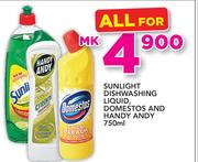 Sunlight Dishwashing Liquid, Domestos & Handy Andy-750ml