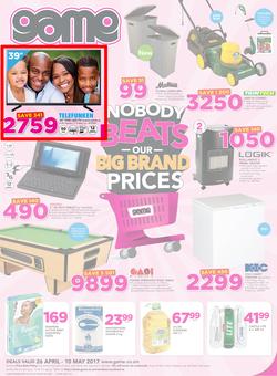 Game Zambia : Nobody Beats Our Big Brand Prices (26 Apr - 10 May 2017), page 1