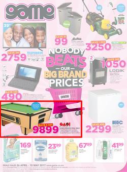 Game Zambia : Nobody Beats Our Big Brand Prices (26 Apr - 10 May 2017), page 1