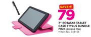 Swiss 7" Rotatar Tablet Case Stylus Bundle Pink 