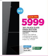 Defy 365Ltr Black Glass Finish Bottom Freezer Fridge DAC551