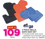 Waltex 3 Piece Bella Bath Mat Set-Per Set Includes Toilet  Seat Cover, Pedestal Mat & Bath Mat