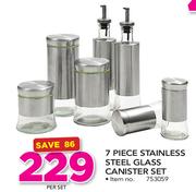 7 Piece Stainless Steel Glass Canister Set-Per Set