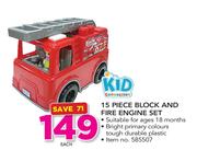 Kid Connection 15 Piece Block & Fire Engine Set-Each