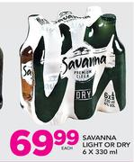 Savanna Light Or Dry-6 x 330ml Each