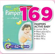 Pampers Active Baby Junior-58/Maxi Plus-62/Maxi-70/Midi-82/Mini 94-Per Pack