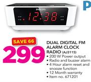 Philips Dual Digital FM Alarm Clock Radio AJ3115