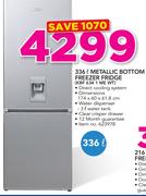 Kic 336L Metallic Bottom Freezer Fridge KBF6341MEWT With Water Dispenser