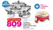 Mainstays 12 Piece Stainless Steel Solid Lids Pot Set Plus Free Le Cuisine Cooker-Per Set