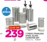 7 Piece Stainless Steel Glass Canister Set-Per Set