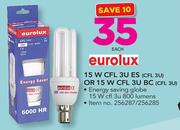 Eurolux 15W CFL 3U ES (CFL3U) Or 15W CFL 3U BC (CFL3U)-Each