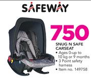 Safeway Snug N Safe Carseat With 3 Point Safety Harness