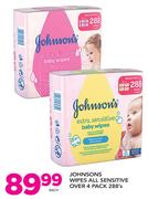Johnsons Wipes All Sensitive Over 4 Pack 288's-Each