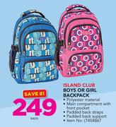 Island Club Boys Or Girls Backpack-Each