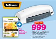 Fellowes A4 Lunar Laminator With Free Kenzel Laminating Pouches