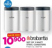 Brabantia Set Of 3 Matt Steel Canisters
