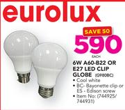 Eurolux 6W A60-B22 Or E27 LED Clip Globe G980BC-Each