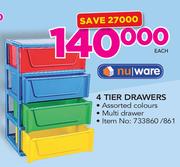 Nuware 4 Tier Drawers In Assorted Colours-Each
