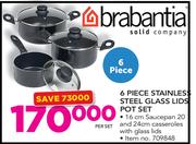 Brabantia 6 Piece Stainless Steel Glass Lids Pot Set-Per Set
