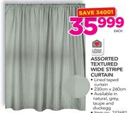 Always Home Assorted Textured Wide Stripe Lined Taped Curtain 230x260cm