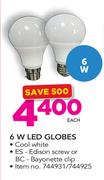 Eurolux 6W Cool White LED Globes(ES Or BC)-Each