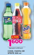 Coke, Sprite Or Fanta-2x500ml