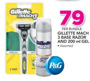 Gillette Mach 3 Base Razor And 200ml Gel Assorted-Per Bundle