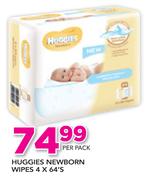 Huggies Newborn Wipes-4 x 64's Per Pack