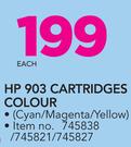 HP 903 Cartridges Colour(Cyan/Magenta/Yellow)-Each