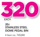 Mainstays 20Ltr Stainless Steel Dome Pedal Bin