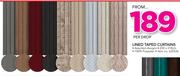 Always Home Lined Taped Curtains-Per Drop