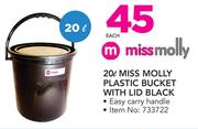 Miss Molly 20Ltr Plastic Bucket With Lid Black-Each