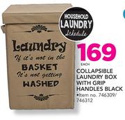 Collapsible Laundry Box With Grip Handles Black