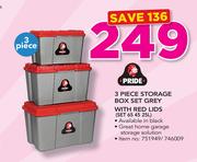 Pride 3 Piece Storage Box Set Grey With Red Lids (SET Of 65, 45 & 25Ltr)