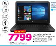 HP 14" Intel Core i3 Notebook 14-AM001 NI