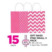 3 Pack Gift Bags Pink Small-Each