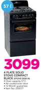 Defy 57Ltr 4 Plate Solid Stove Compact Black STOVE DSS514